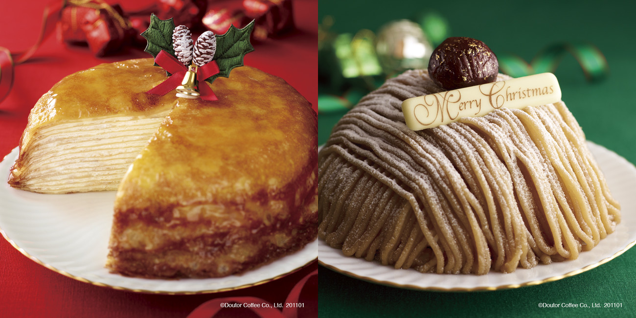 ドトールクリスマスケーキ予約開始！人気No.1とNo.2のケーキの「クリスマスミルクレープ」と「クリスマス和栗のモンブラン」